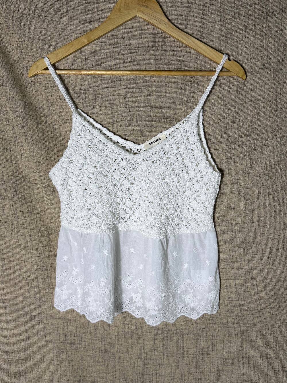 Adora White Crotchet Rose Eyelet Babydoll Tank Top NWT S/M Cottagecore